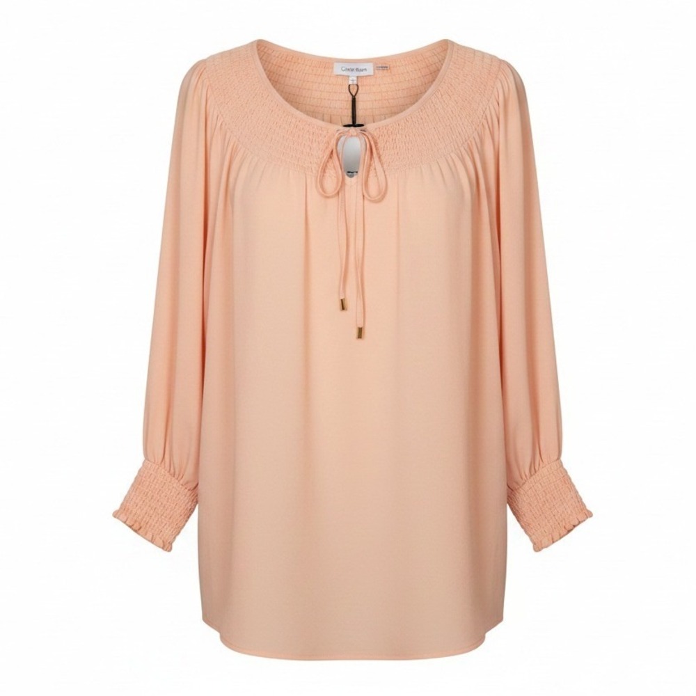 Calvin Klein Peach NWT Large Smocked Detail Blouse
